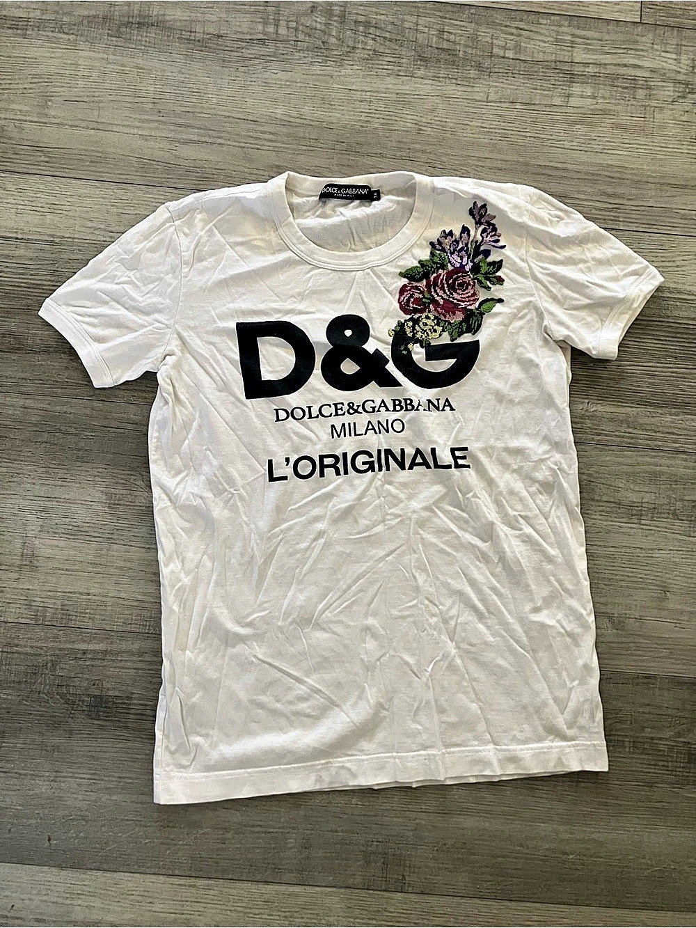Dolce & Gabbana D&G L'Originale Floral Applique T-Shirt Tee White & Black 38